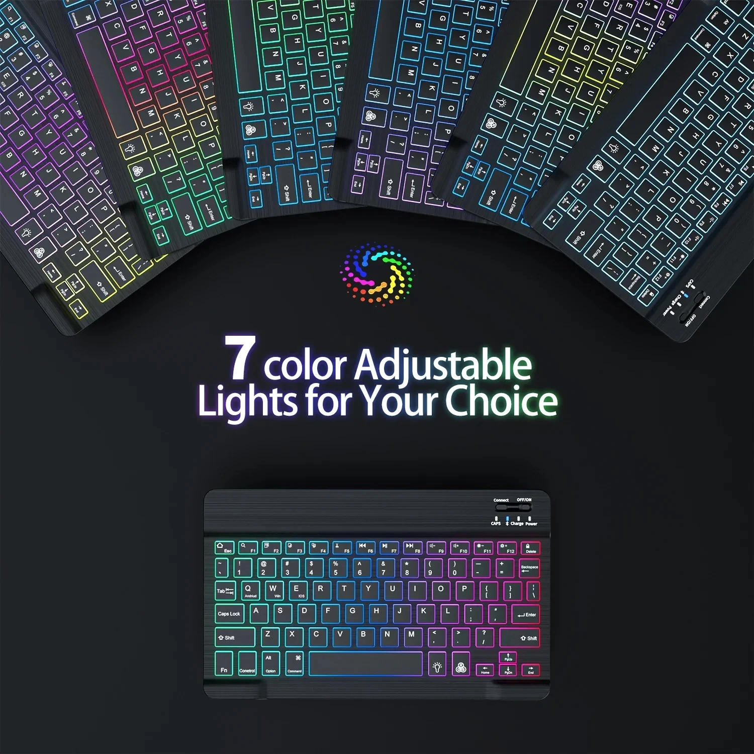 Mini Backlit RGB 10inch Bluetooth Keyboard Wireless mouse Rechargeable for Spanish Russian Hebrew Korean French Arabic Portugal thumbnail 4