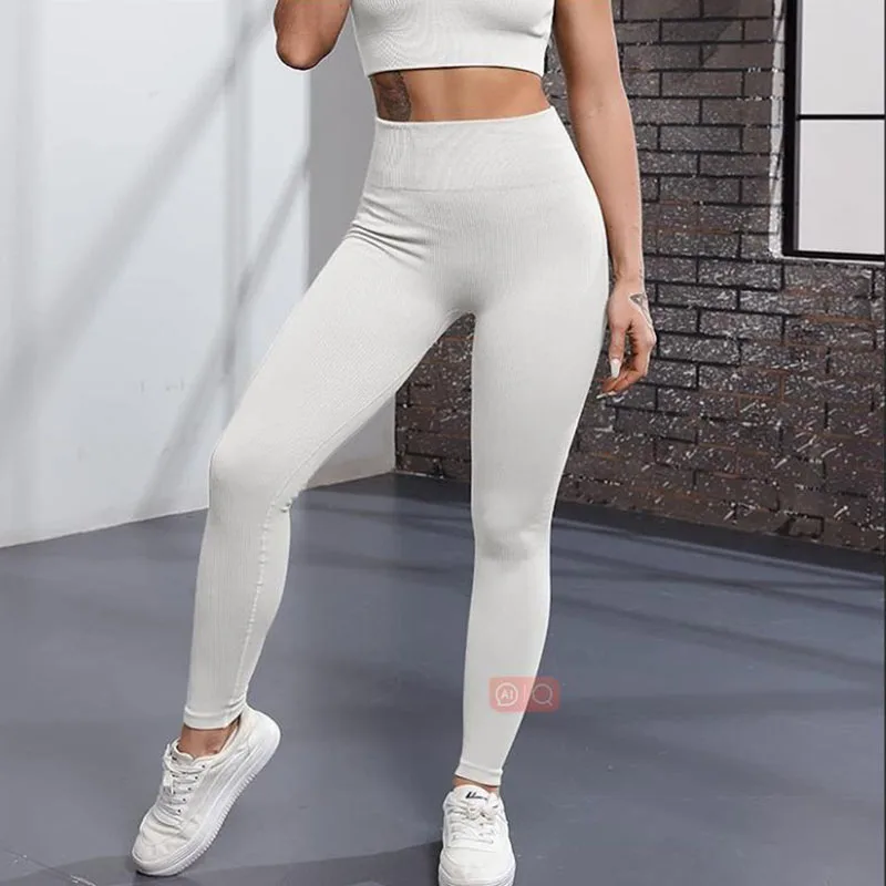 Thread Solid Leggings Women Seamless Knit Yoga Pants High Waist Hip Liftting Tights Fashion Slim Workout Running Sports Leggings thumbnail 4