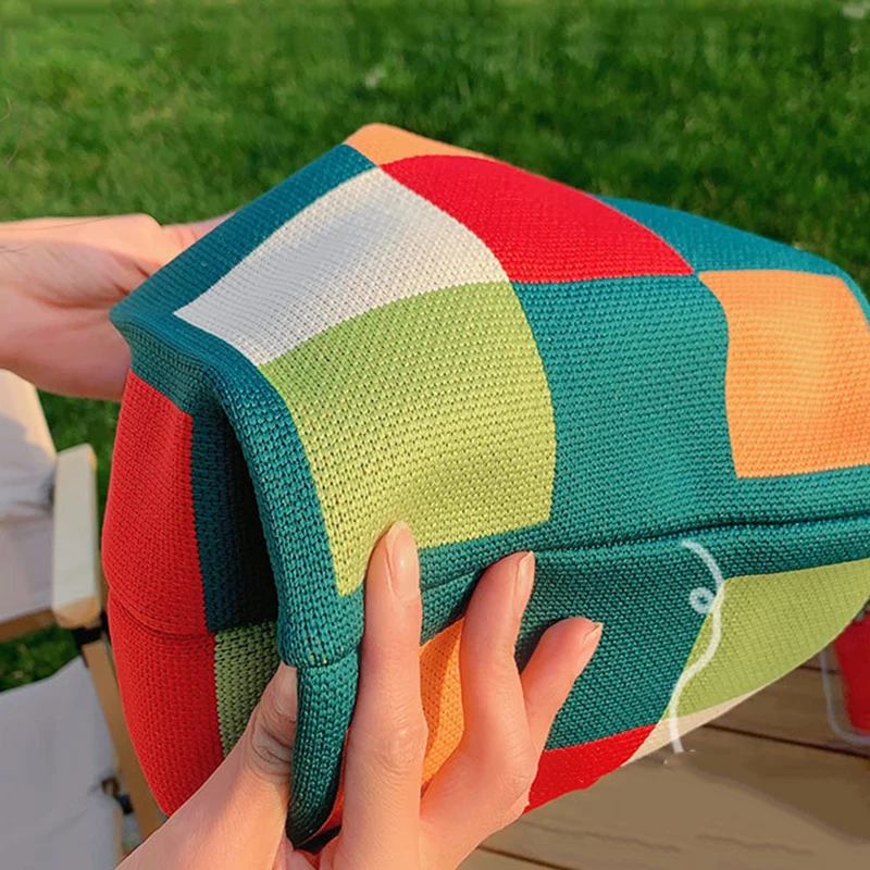 Luxury Design Stripe Knitted Small Handbag and Purse Fashion Korean Trendy Travel Shoulder Bag Wrist Bag Summer Shopper Tote thumbnail 6