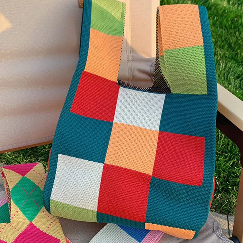 Luxury Design Stripe Knitted Small Handbag and Purse Fashion Korean Trendy Travel Shoulder Bag Wrist Bag Summer Shopper Tote thumbnail 5