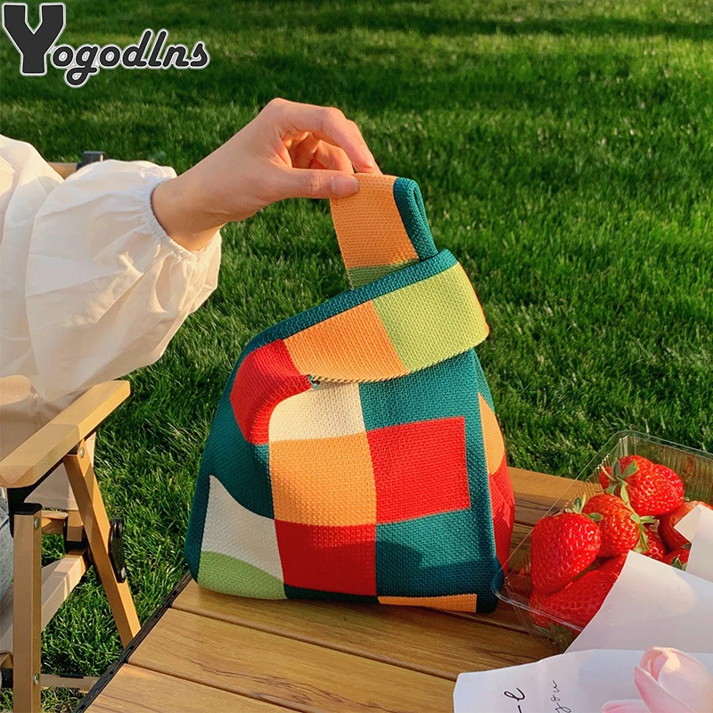 Luxury Design Stripe Knitted Small Handbag and Purse Fashion Korean Trendy Travel Shoulder Bag Wrist Bag Summer Shopper Tote thumbnail 3
