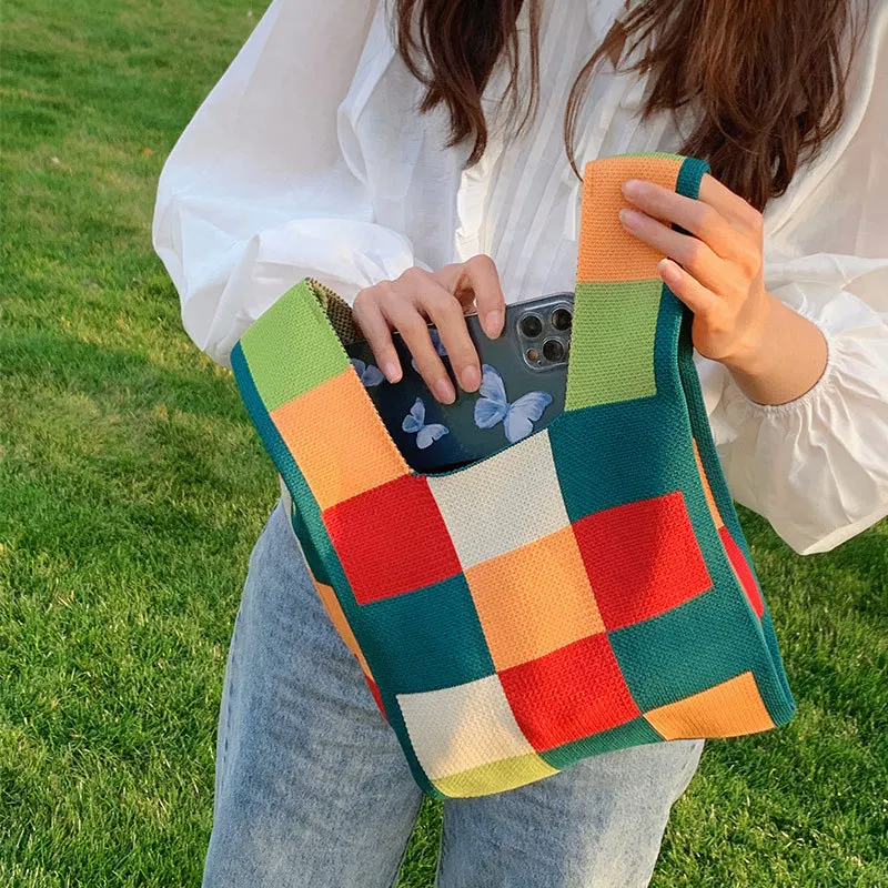 Luxury Design Stripe Knitted Small Handbag and Purse Fashion Korean Trendy Travel Shoulder Bag Wrist Bag Summer Shopper Tote thumbnail 2