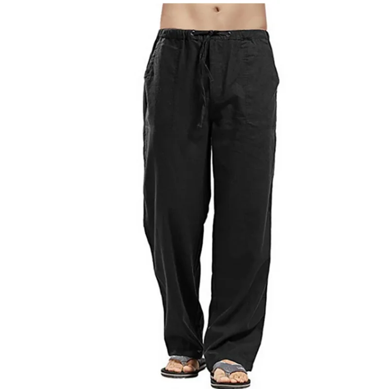 FGKKS 2024 Summer Men Solid Linen Pants Multi-Pocket Straight Casual Pants Large Size Breathable Light Loose Trousers Male thumbnail 6