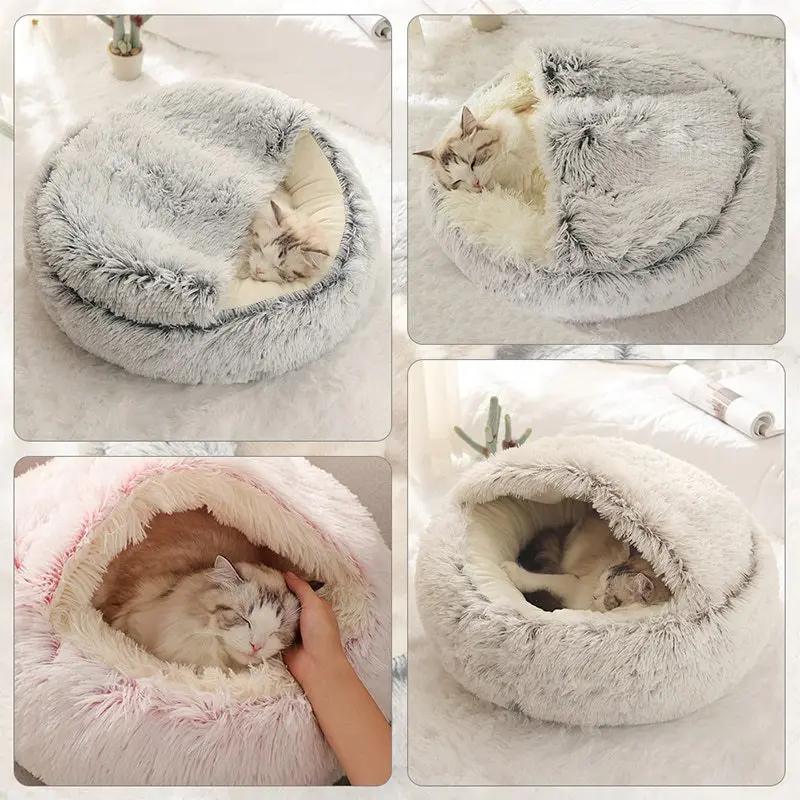Cat Bed Pet Mattress Warm Soft Plush Pet Bed with Cover Round  Cat Dog  Sleeping Nest Cave for Small Dogs kitten thumbnail 3
