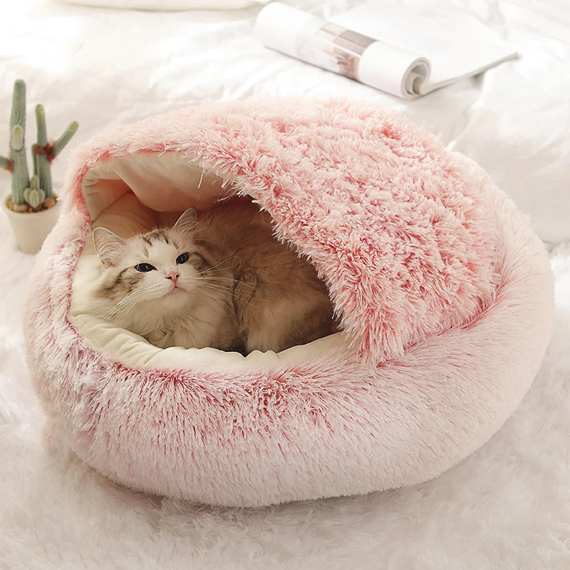 Cat Bed Pet Mattress Warm Soft Plush Pet Bed with Cover Round  Cat Dog  Sleeping Nest Cave for Small Dogs kitten thumbnail 2