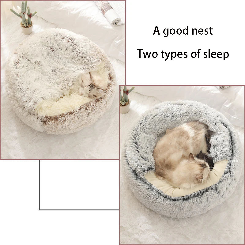 Cat Bed Pet Mattress Warm Soft Plush Pet Bed with Cover Round  Cat Dog  Sleeping Nest Cave for Small Dogs kitten thumbnail 5