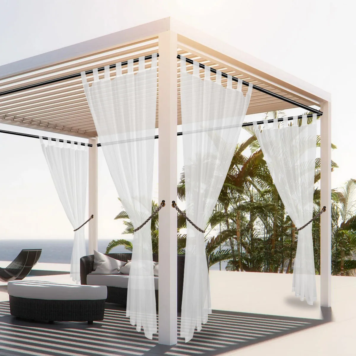 1PC, Outdoor Sheer Volie Curtain With Tab Top Transparent Polyester Fiber	 Waterproof Outdoor Curtain For Porch, Pergola, Cabin thumbnail 6
