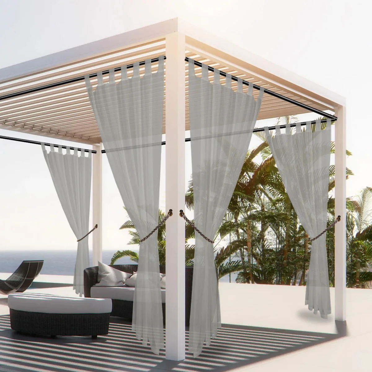 1PC, Outdoor Sheer Volie Curtain With Tab Top Transparent Polyester Fiber	 Waterproof Outdoor Curtain For Porch, Pergola, Cabin thumbnail 5