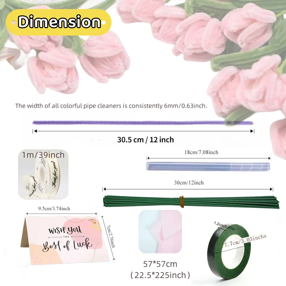 200pcs Pipe Cleaners Craft Supplies with 20pcs Metal Rods,1 Glue Bar,1 Garden Tape, 1m ribbon, 1pc Haze paper and 1 Gift Card thumbnail 3