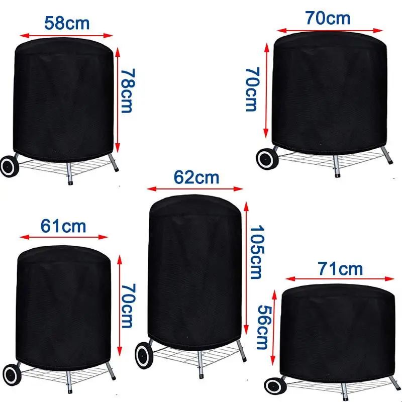 Round Black Outdoor Grill Cover Fire Pit Stove BBQ Covers Waterproof Heavy Duty Garden 210D Cloth Electric BBQ Protection Cover thumbnail 2