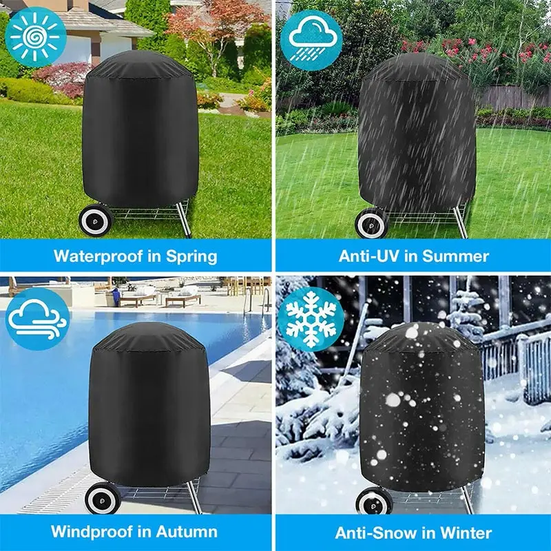 Round Black Outdoor Grill Cover Fire Pit Stove BBQ Covers Waterproof Heavy Duty Garden 210D Cloth Electric BBQ Protection Cover thumbnail 6