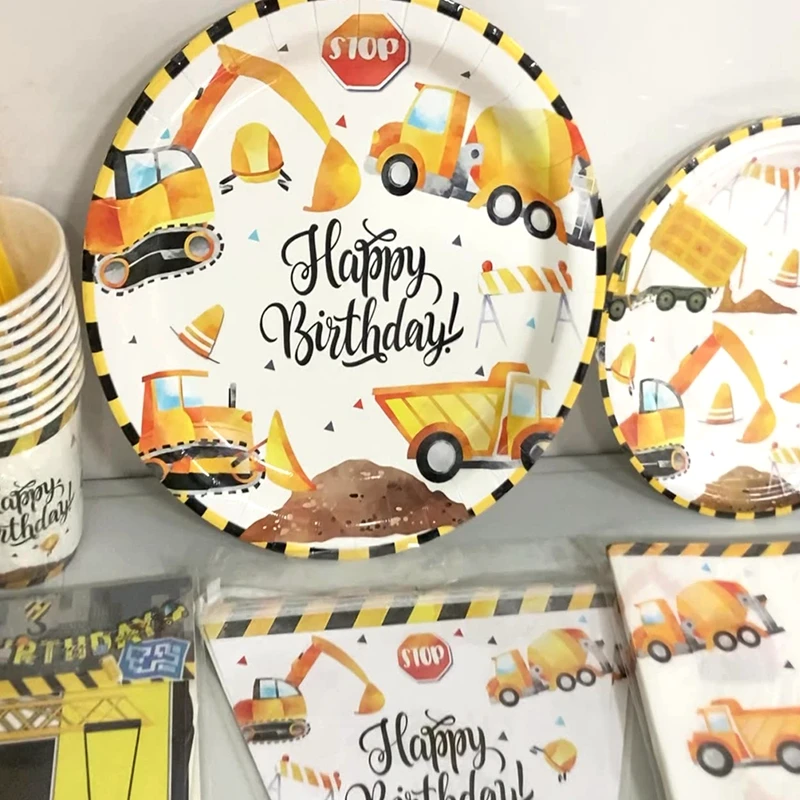Excavator Truck Construction Party Plate Cup Tableware Happy Birthday Party Decor Kids Favor Boys Birthday Baby Shower Supplies thumbnail 2