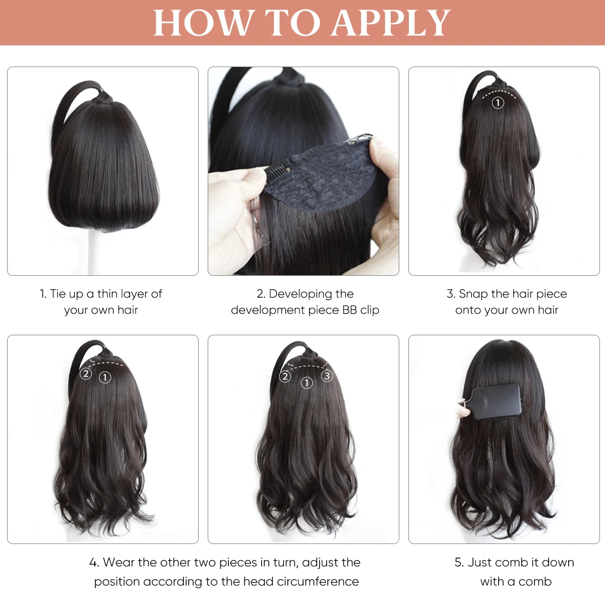 Synthetic 3Pcs/Set Clip In Hair Extensions Long Wavy Thick Hairpieces For Women Full Head Hair Pieces Natural Fake Hairs thumbnail 6