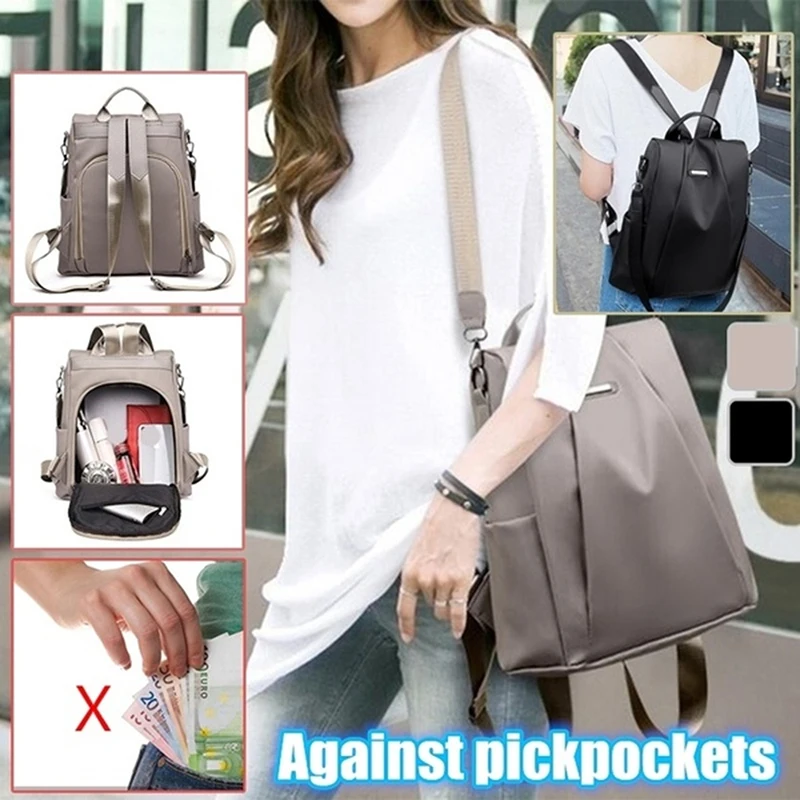 New Women's Multifunction Backpack Casual Nylon Solid Color School Bag For Girls Fashion Detachable Strap Travel Shoulder Bag thumbnail 4