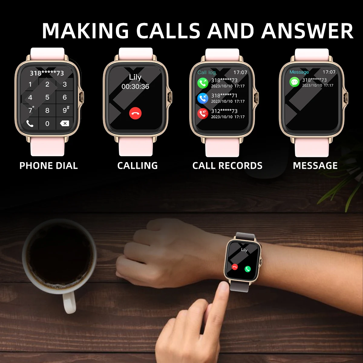 1.83'' Waterproof Smart Watch with Message Answer Call Sleep Monitoring Sports Pedometer Information Alerts For iPhone Android thumbnail 4
