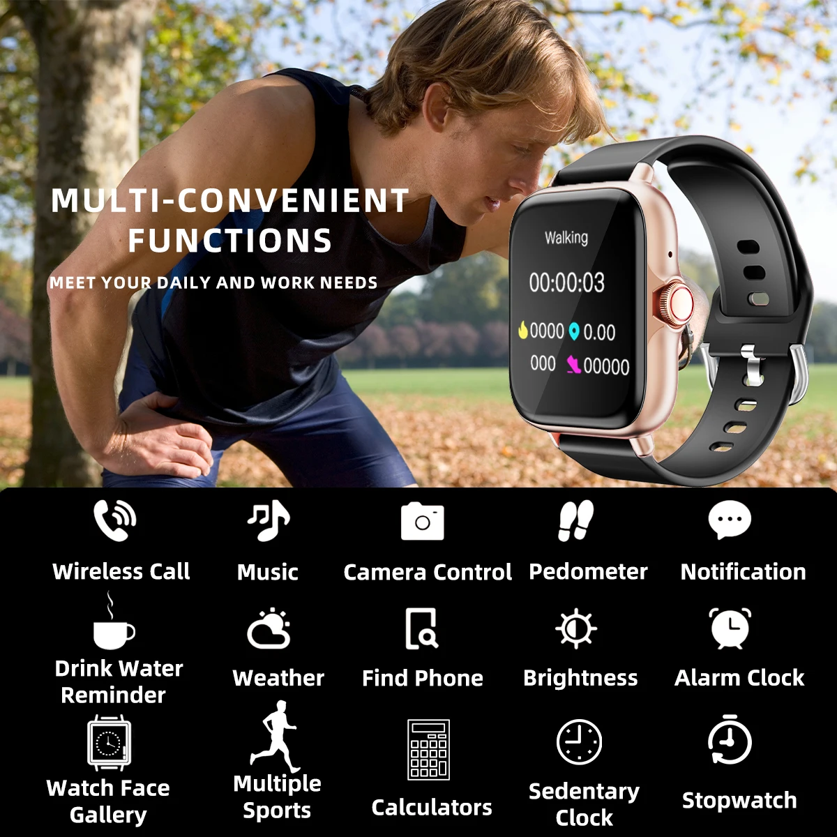 1.83'' Waterproof Smart Watch with Message Answer Call Sleep Monitoring Sports Pedometer Information Alerts For iPhone Android thumbnail 2