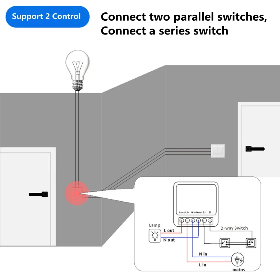 Mini DIY Smart Switch Tuya WiFi Light Switches Module Need Neutral Wire 2 Ways Timer Wireless Breaker Work for Alexa Google Home thumbnail 2