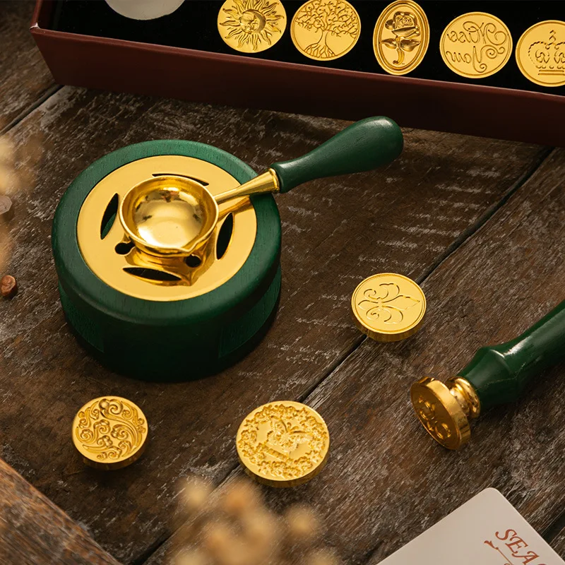 Sealing Wax 1 Set of Spoon Sealing Wax Furnace Stove Pot Seal Decorative Craft Gift Solid Wood Wax Stamp Craft Supplie SB002 thumbnail 4