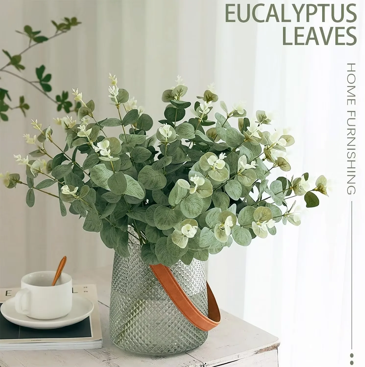 10pcs Eucalyptus Leaf Stems Green Artificial Plants Living Room Decor Bride Wedding Vases Flowers Bouquet Decor Artificial Plant thumbnail 2
