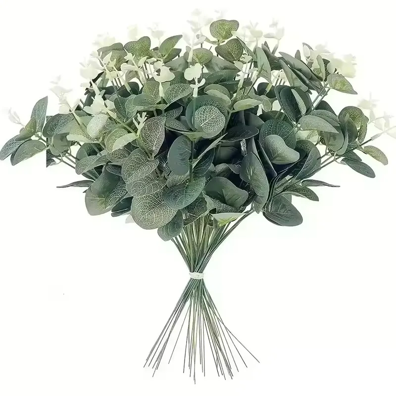 10pcs Eucalyptus Leaf Stems Green Artificial Plants Living Room Decor Bride Wedding Vases Flowers Bouquet Decor Artificial Plant