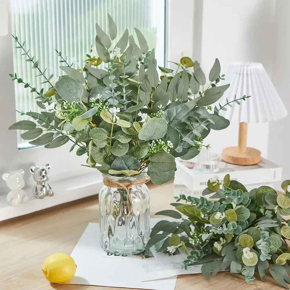 10pcs Eucalyptus Leaf Stems Green Artificial Plants Living Room Decor Bride Wedding Vases Flowers Bouquet Decor Artificial Plant thumbnail 3