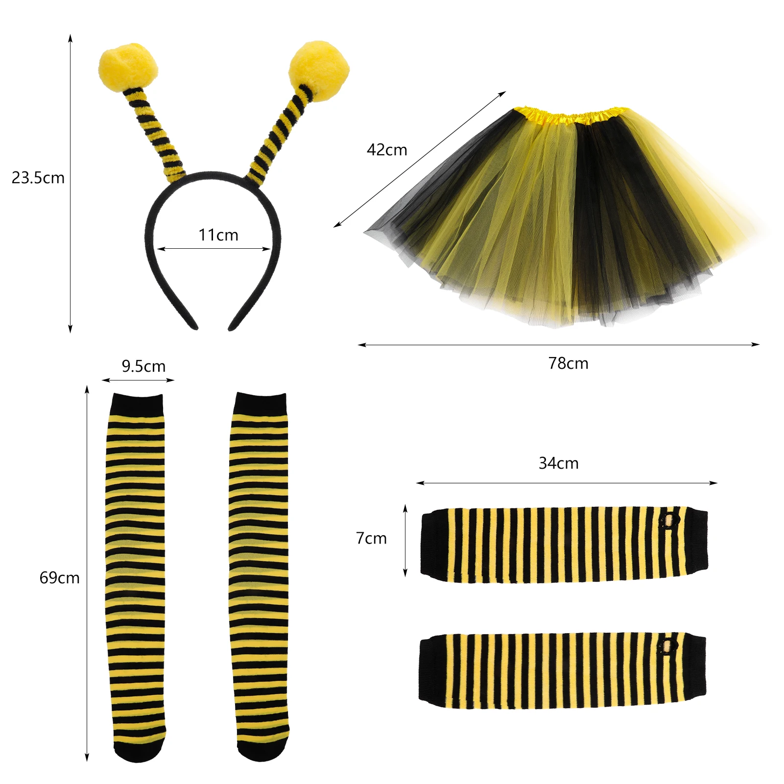 Women Kids Yellow Honey Bee Costume Set Antenna Headband Tutu Skirt Striped Knee Stocking Gloves For Cosplay Dance Stage 4pcs thumbnail 6