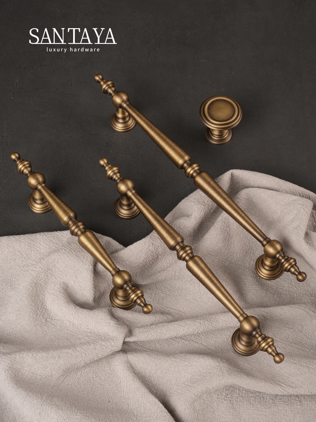 Santaya Solid Antique Brass Handle Bronze Wardrobe Door Drawer Knob Cabinet Luxury Antique Round Turret Copper Pulls