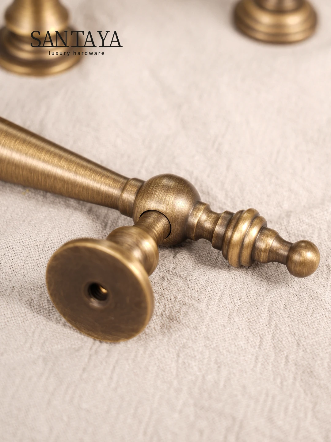 Santaya Solid Antique Brass Handle Bronze Wardrobe Door Drawer Knob Cabinet Luxury Antique Round Turret Copper Pulls thumbnail 5