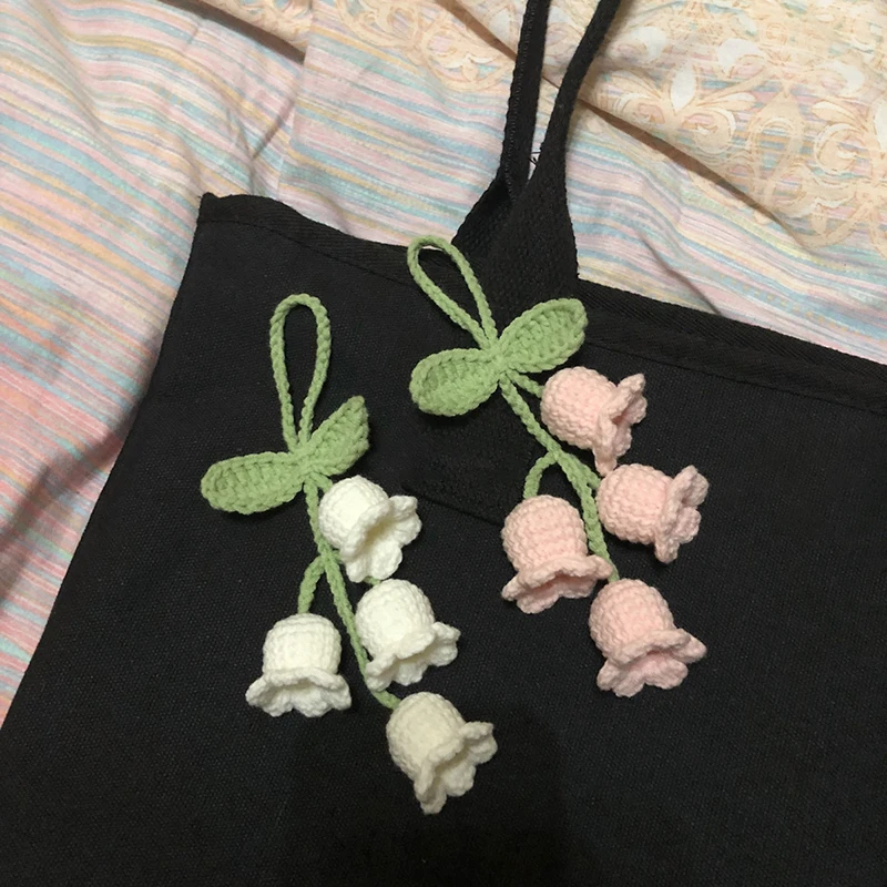 Lily Of The Valley Crochet Flowers  Multiple styles Keychain Artificial Flowers Hanging Decoration Car Pendant Knitted Flower thumbnail 2