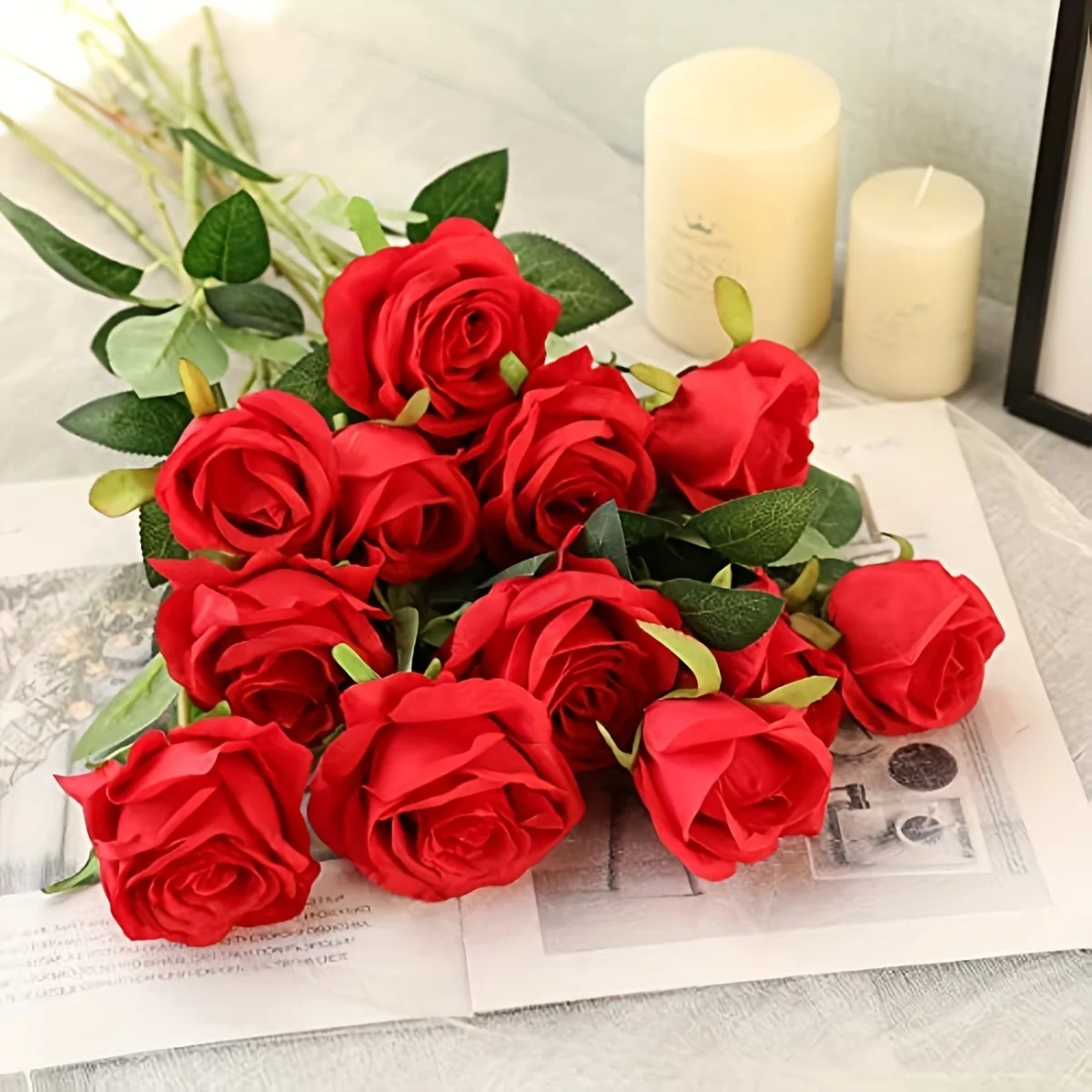12pcs Realistic Artificial Rose Bouquet for Weddings, Birthdays, and More  for Floral Arrangements and Home Decor thumbnail 2