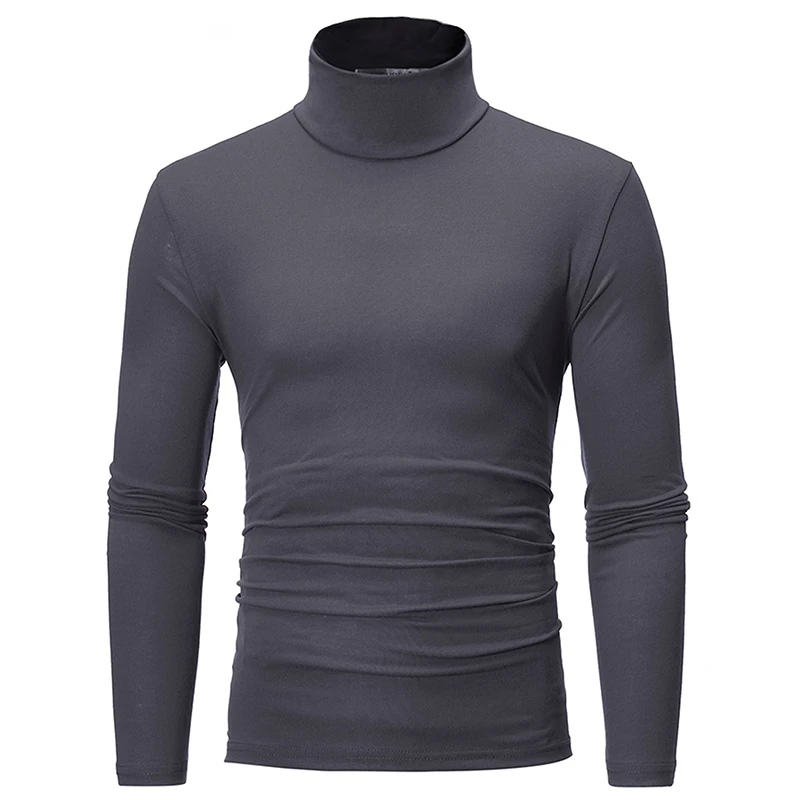 Fashion Men's Casual Slim Fit Basic Turtleneck High Collar Pullover Male Autumn Spring Thin Tops Basic Bottoming Plain T-shirt thumbnail 3