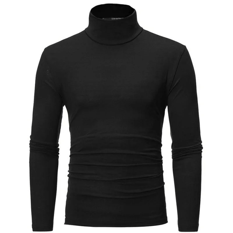 Fashion Men's Casual Slim Fit Basic Turtleneck High Collar Pullover Male Autumn Spring Thin Tops Basic Bottoming Plain T-shirt thumbnail 2
