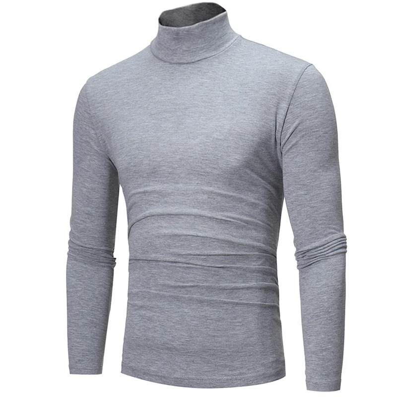 Fashion Men's Casual Slim Fit Basic Turtleneck High Collar Pullover Male Autumn Spring Thin Tops Basic Bottoming Plain T-shirt thumbnail 5