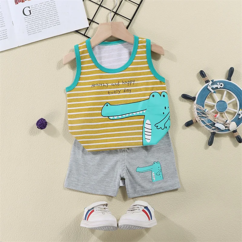 Vest+Shorts 2-Piece Clothing Set Cartoon Lion Pajamas Summer Kids Baby Boys Girls Cotton Casual Tracksuit Clothes Suit 1-6 Years thumbnail 2