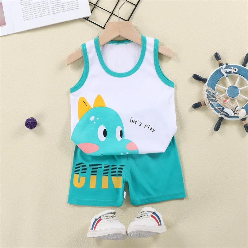 Vest+Shorts 2-Piece Clothing Set Cartoon Lion Pajamas Summer Kids Baby Boys Girls Cotton Casual Tracksuit Clothes Suit 1-6 Years thumbnail 4