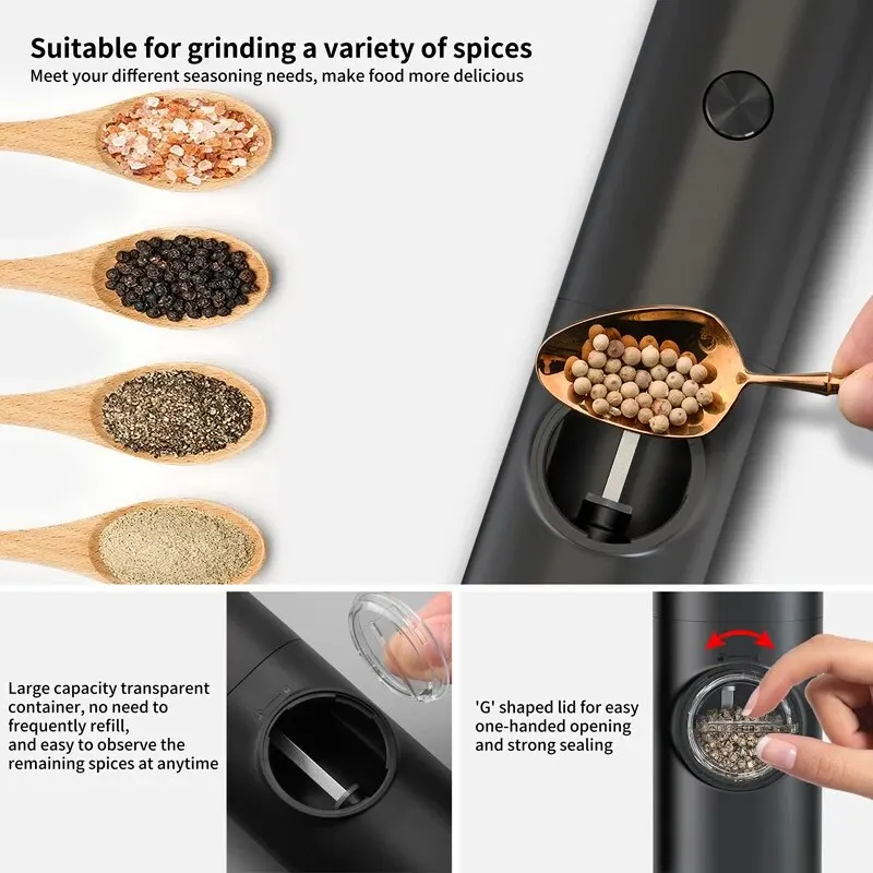 Electric Automatic Mill Pepper And Salt Grinder With LED Light Adjustable Coarseness Partner Manufacturers thumbnail 3