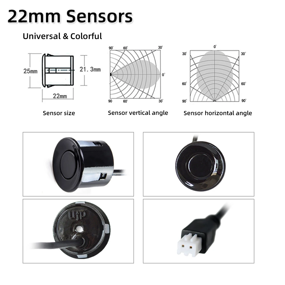 HIPPBQCC Car Parking Sensors Parking Kit LED Display 22mm 4Sensors Backlight Reverse Backup Radar Monitoring System 4 Colors 12V thumbnail 3