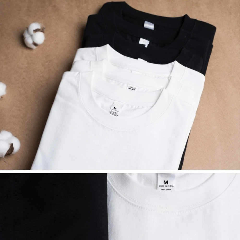 2PCS 100% Cotton Solid T Shirts Men's and Women's Short Sleeve White Tees Casual Breathable Loose Round Neck T-shirt Couple Tops thumbnail 6