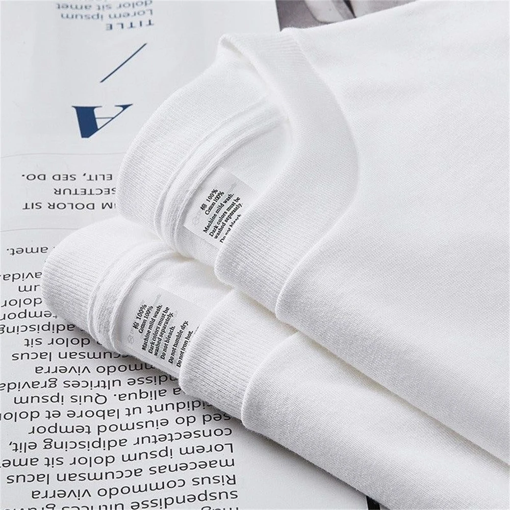 2PCS 100% Cotton Solid T Shirts Men's and Women's Short Sleeve White Tees Casual Breathable Loose Round Neck T-shirt Couple Tops thumbnail 4