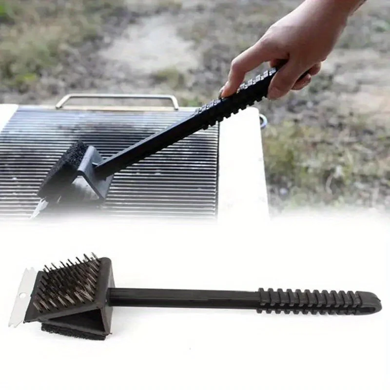 1pc 3 In 1 Corner Copper Wire Brush Barbecue Grill Oven Cleaning Bbq Brush Copper Wire Sponge Shovel Long Handle thumbnail 4