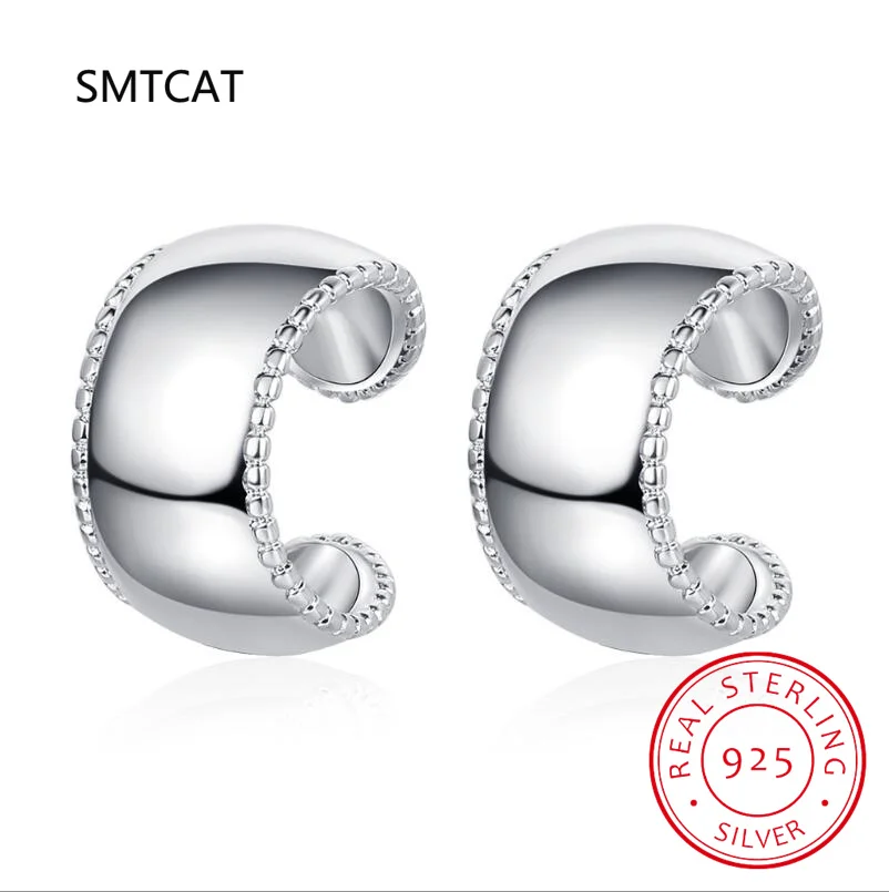 100% 925 Sterling Silver Smooth Surface Ear Cuff Clip on Earrings For Women Girl Without Piercing Earings Jewelry DS1040