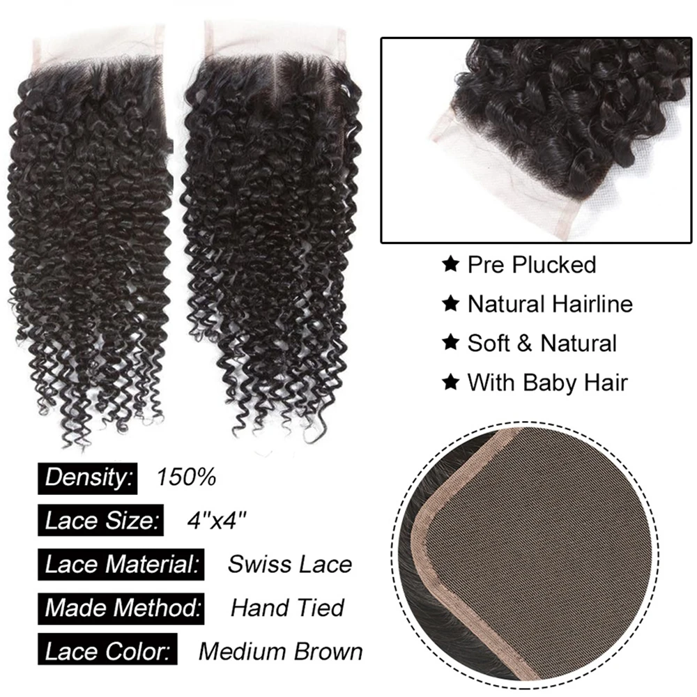 4x4 HD Transparent Lace Frontal Closure Human Hair Straight Body Wave Deep Kinky Curly Remy Hair Free Part PrePlucked Natural thumbnail 5