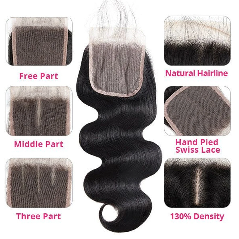 4x4 HD Transparent Lace Frontal Closure Human Hair Straight Body Wave Deep Kinky Curly Remy Hair Free Part PrePlucked Natural thumbnail 4