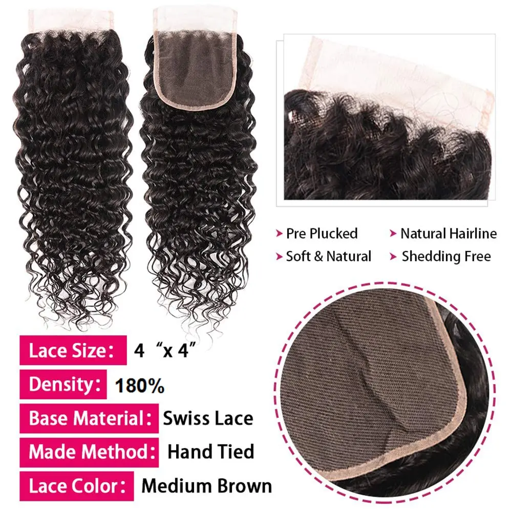 4x4 HD Transparent Lace Frontal Closure Human Hair Straight Body Wave Deep Kinky Curly Remy Hair Free Part PrePlucked Natural thumbnail 3