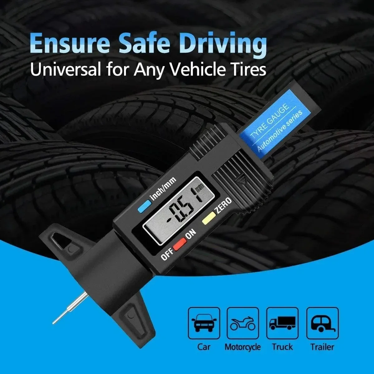 1PC Digital Depth Gauge Caliper Tread Depth Gauge LCD Tire Tread Gauge For Car Tire 0-25mm Measurer Tool Caliper Repair Tools thumbnail 4