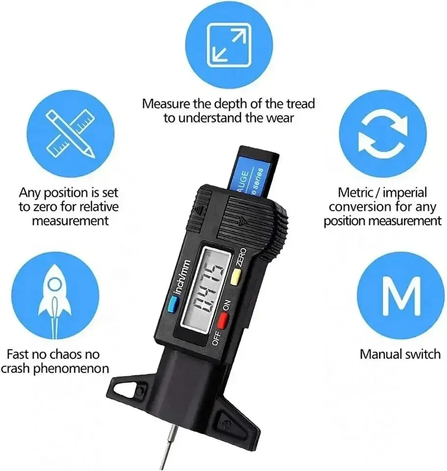 1PC Digital Depth Gauge Caliper Tread Depth Gauge LCD Tire Tread Gauge For Car Tire 0-25mm Measurer Tool Caliper Repair Tools thumbnail 3