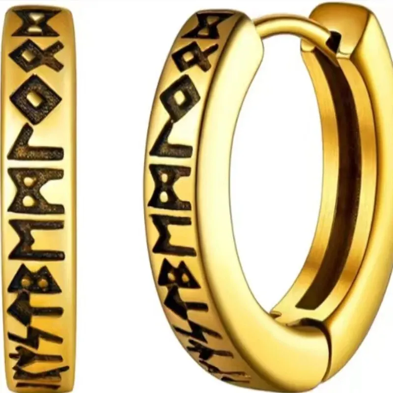Stainless Steel Norwegian Viking Rune Hoop Earrings For Men Woman Unisex 12 Mm Huggie Hoop Religious Earring Jewelry thumbnail 6