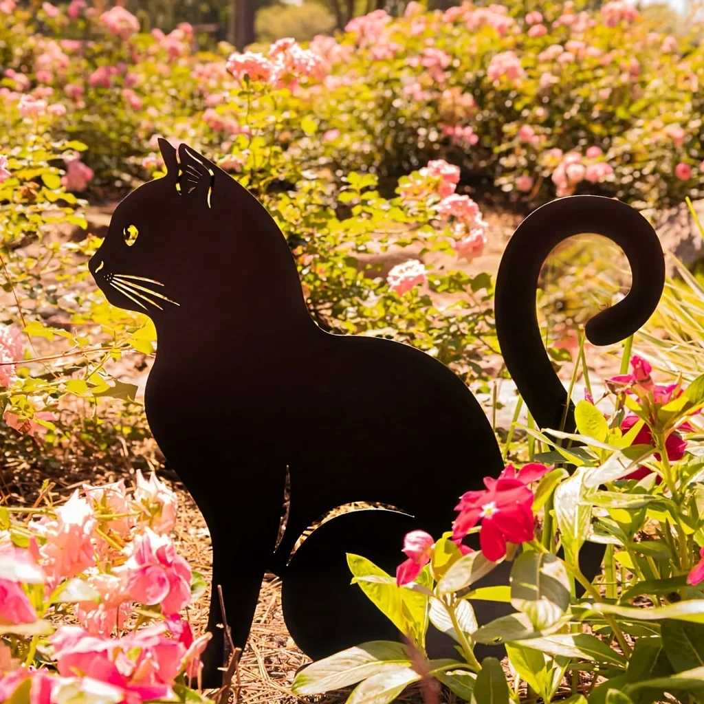 Cat Family Garden Stakes Decorative Cute Cat Garden Decorative Silhouette Animal Outdoor Statues For Cat Yard Garden Lawn thumbnail 2
