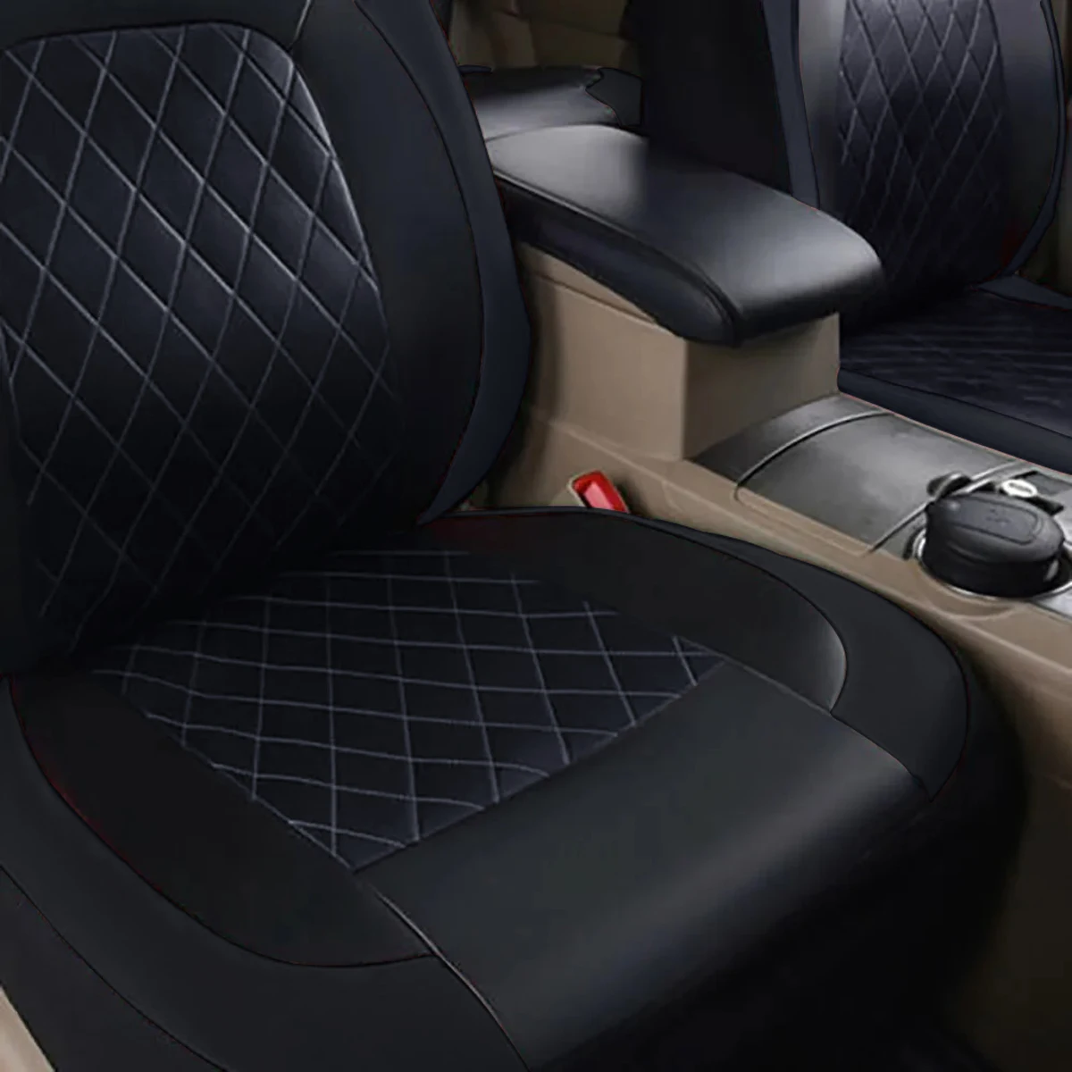All Season Quited PU Leather Car Seat Cover Full Surrounded Seat Protector Waterproof Universal Fit Sedan Suv Pick-up Truck Seat thumbnail 6