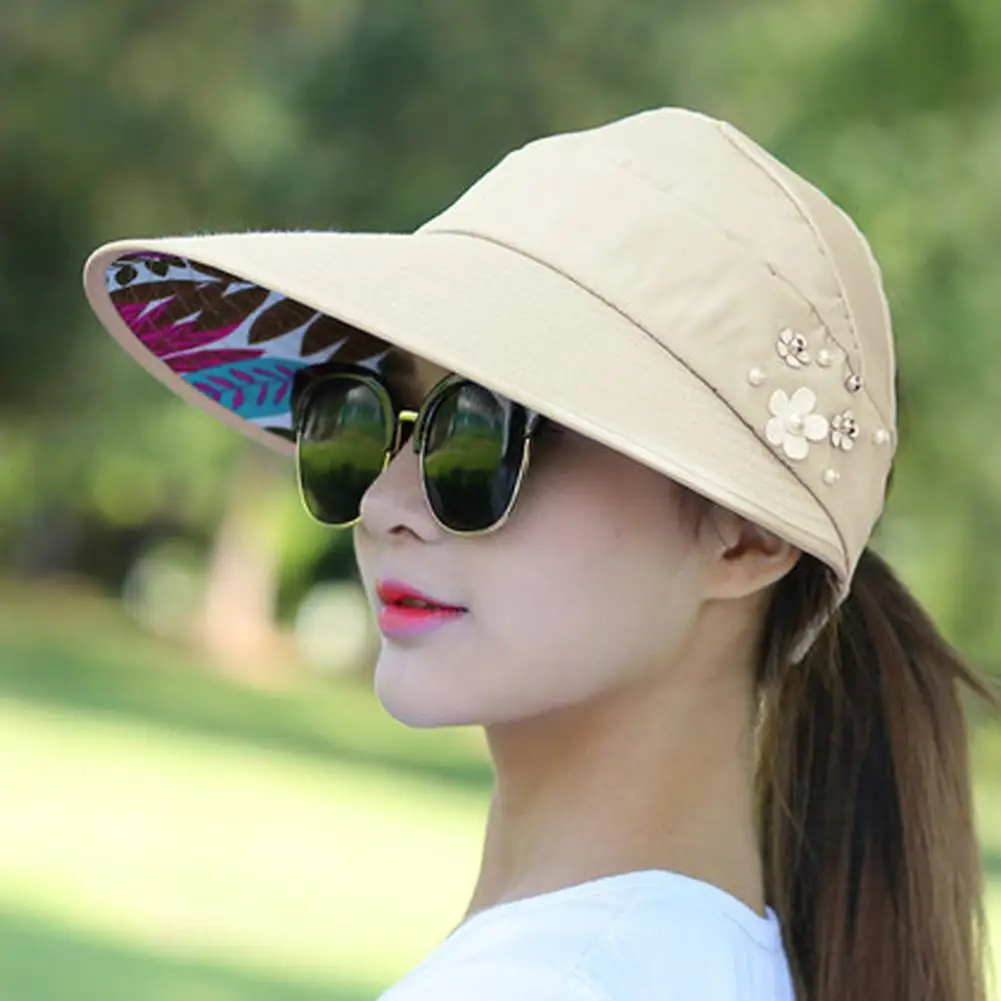 Fashion Womens Ladies Summer Vacation Wide Brim Foldable Sun Hat Anti-UV Beach Visor Caps Casual Hats thumbnail 2